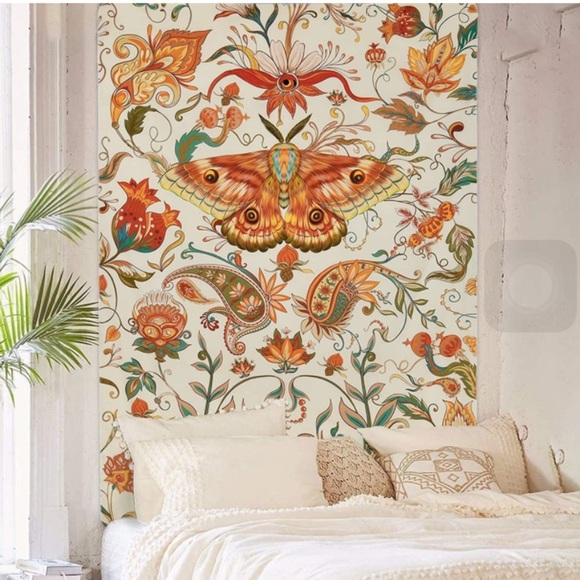 Bohemian Moth Hippie Floral Wall Tapestry Decor for Dorm/Balcony/Patio/Room - Picture 7 of 7